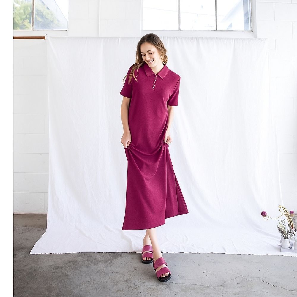 Things Between Rory Dress Magenta Pink Ribbed T Shirt Maxi Snap Loungewear L